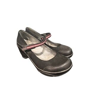 J-41 Adventure On Mary Jane Wedge Shoes Black Suede Comfort Women's 8M Office